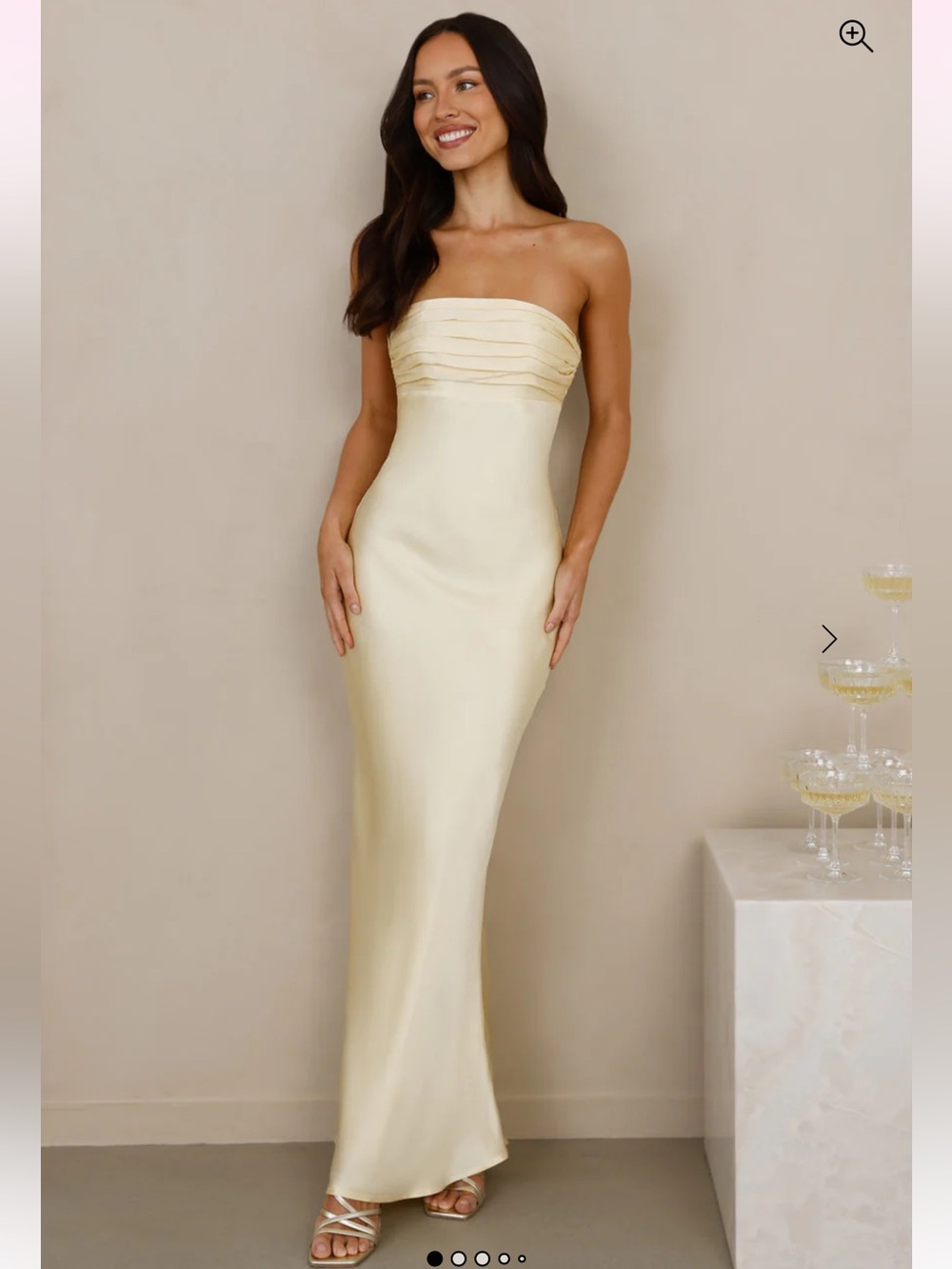 THE SERAPHINA STRAPLESS SATIN MAXI DRESS YELLOW